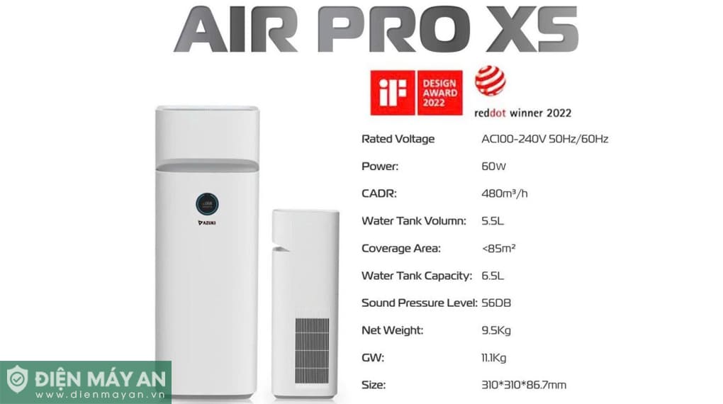Máy lọc không khí và tạo ẩm Azuki Air Pro X5